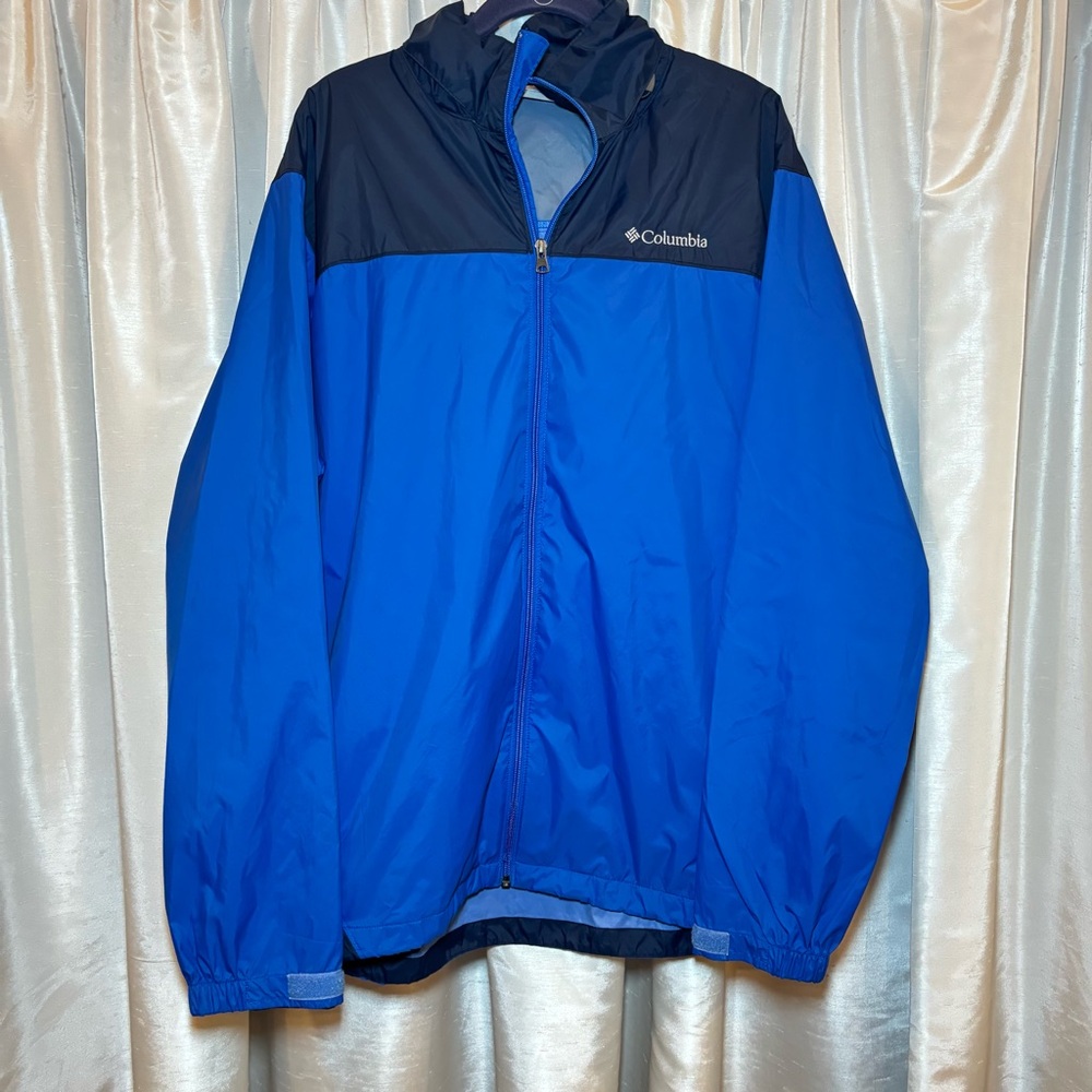 Columbia Men's Two-Tone Blue Hooded Raincoat, Large